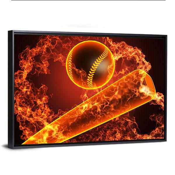 Baseball In Fire Canvas Wall Art-3 Horizontal-Gallery Wrap-25" x 16"-Tiaracle