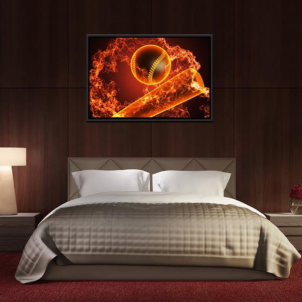 Baseball In Fire Canvas Wall Art-3 Horizontal-Gallery Wrap-25" x 16"-Tiaracle