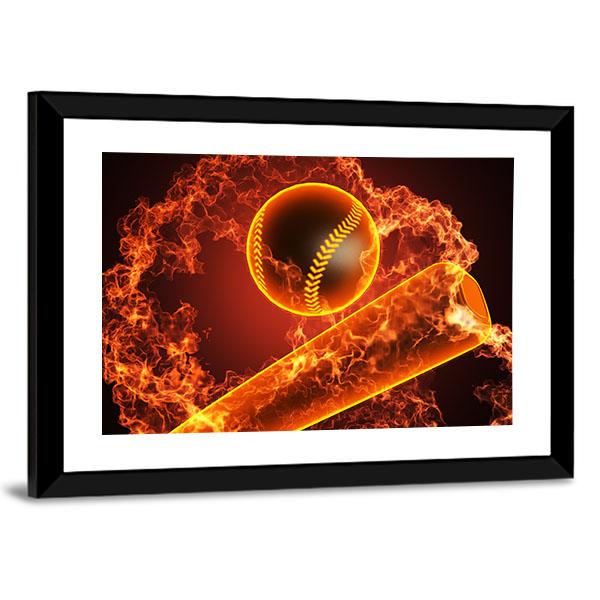 Baseball In Fire Canvas Wall Art-3 Horizontal-Gallery Wrap-25&quot; x 16&quot;-Tiaracle