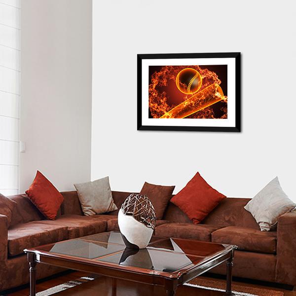 Baseball In Fire Canvas Wall Art-3 Horizontal-Gallery Wrap-25" x 16"-Tiaracle