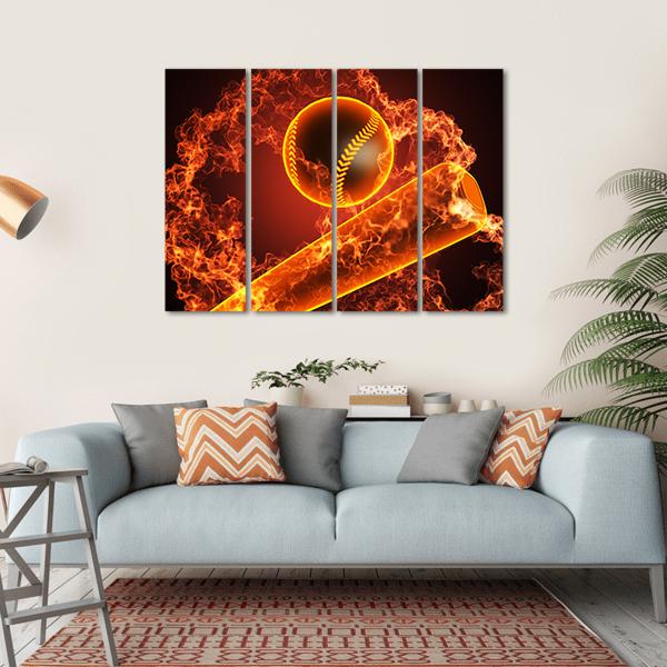 Baseball In Fire Canvas Wall Art-4 Horizontal-Gallery Wrap-34" x 24"-Tiaracle