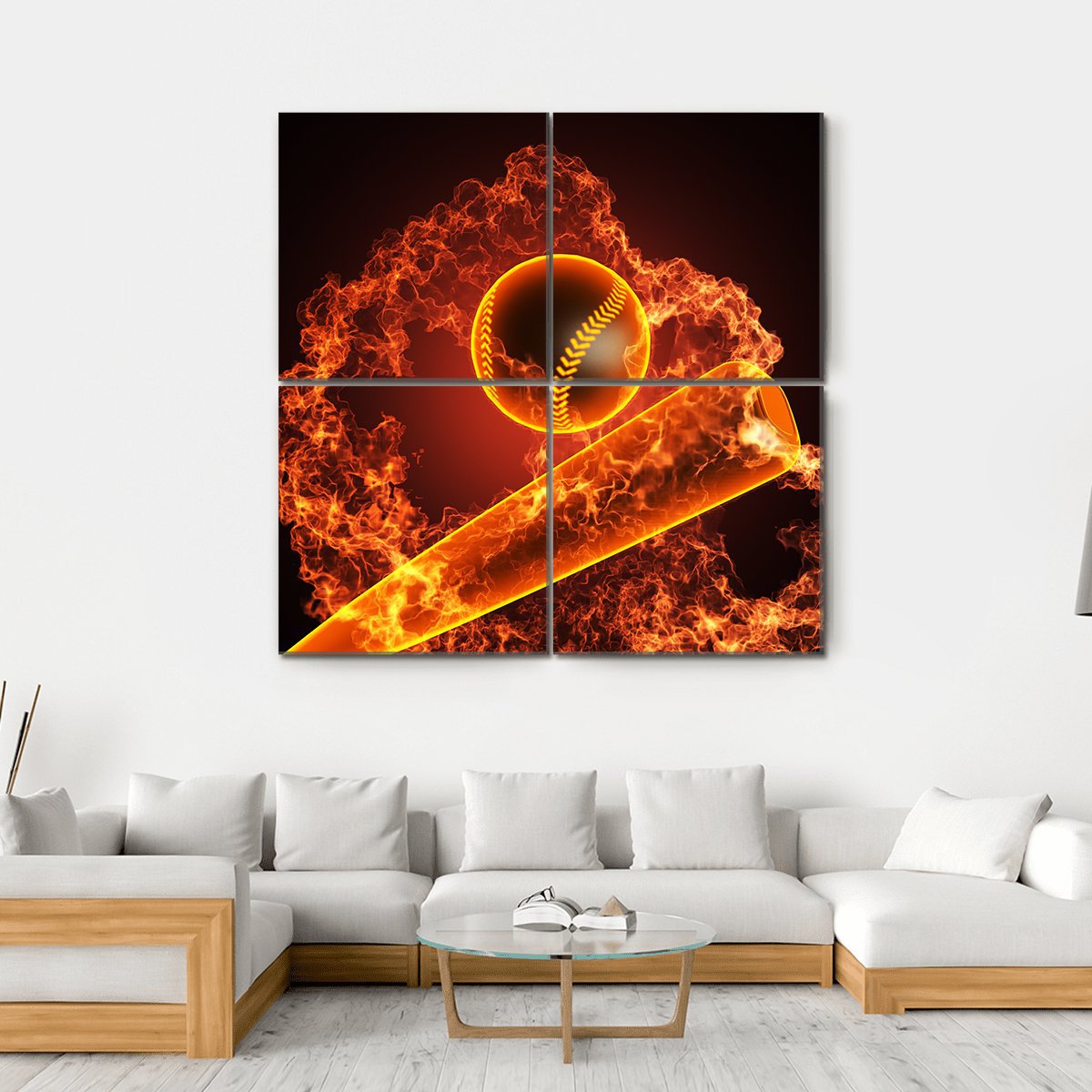 Baseball In Fire Canvas Wall Art-4 Square-Gallery Wrap-17" x 17"-Tiaracle