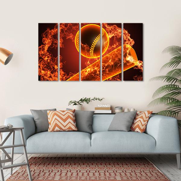 Baseball In Fire Canvas Wall Art-5 Horizontal-Gallery Wrap-22" x 12"-Tiaracle