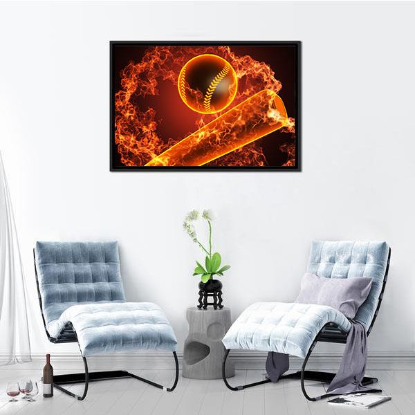 Baseball In Fire Canvas Wall Art-5 Horizontal-Gallery Wrap-22" x 12"-Tiaracle