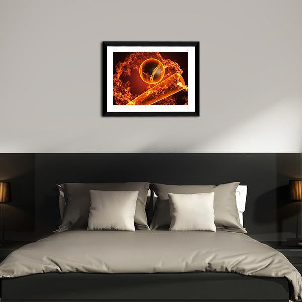 Baseball In Fire Canvas Wall Art-5 Horizontal-Gallery Wrap-22" x 12"-Tiaracle