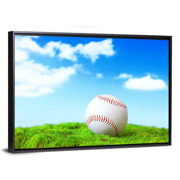 Baseball In Green Grass Canvas Wall Art-3 Horizontal-Gallery Wrap-25&quot; x 16&quot;-Tiaracle