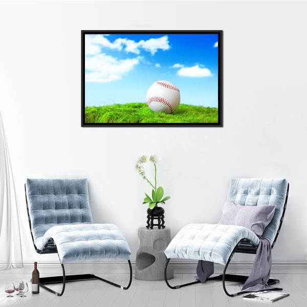 Baseball In Green Grass Canvas Wall Art-3 Horizontal-Gallery Wrap-25&quot; x 16&quot;-Tiaracle