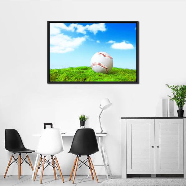 Baseball In Green Grass Canvas Wall Art-3 Horizontal-Gallery Wrap-25&quot; x 16&quot;-Tiaracle