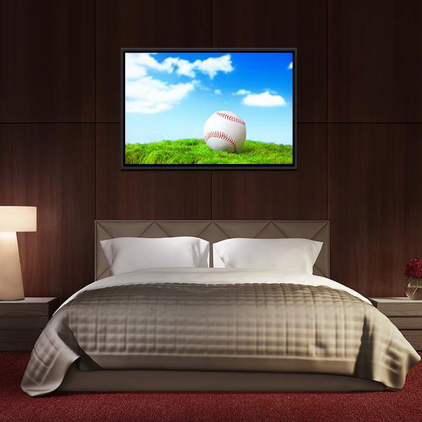 Baseball In Green Grass Canvas Wall Art-3 Horizontal-Gallery Wrap-25" x 16"-Tiaracle