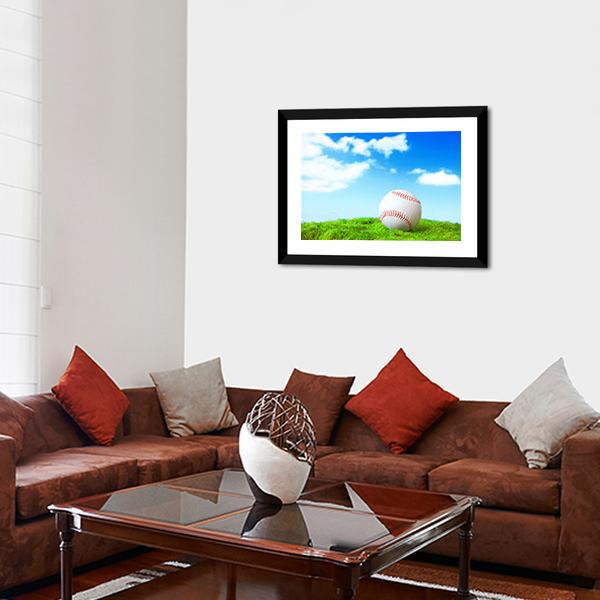 Baseball In Green Grass Canvas Wall Art-3 Horizontal-Gallery Wrap-25" x 16"-Tiaracle