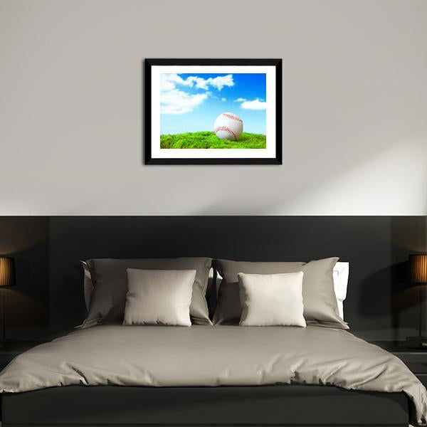 Baseball In Green Grass Canvas Wall Art-3 Horizontal-Gallery Wrap-25" x 16"-Tiaracle