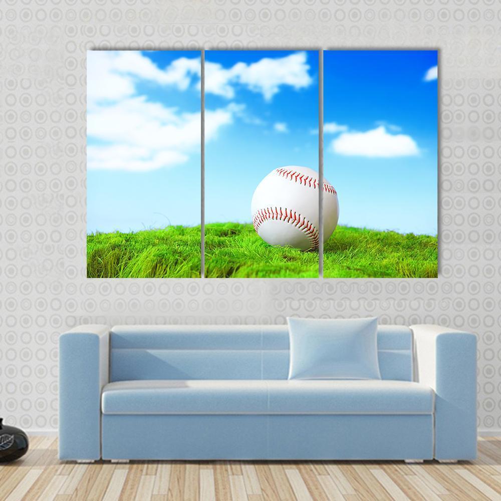 Baseball In Green Grass Canvas Wall Art-3 Horizontal-Gallery Wrap-37" x 24"-Tiaracle