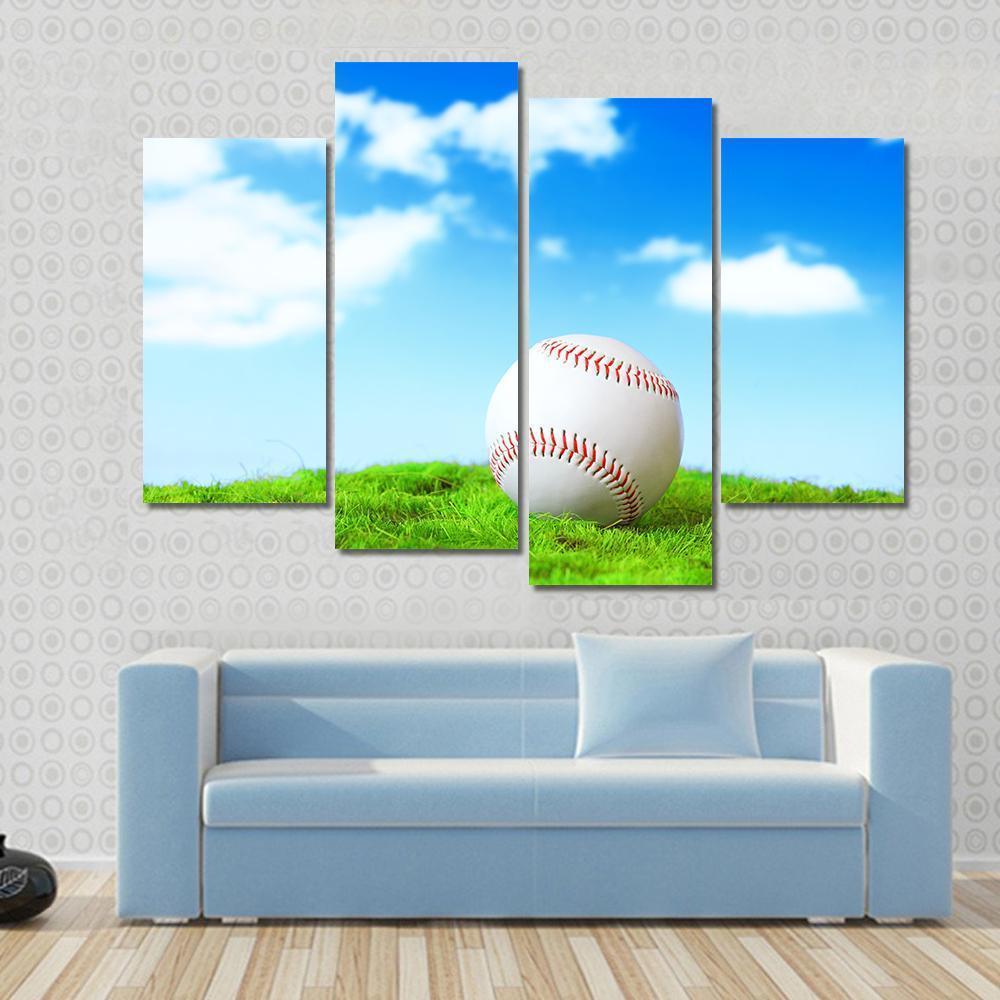 Baseball In Green Grass Canvas Wall Art-4 Pop-Gallery Wrap-50&quot; x 32&quot;-Tiaracle
