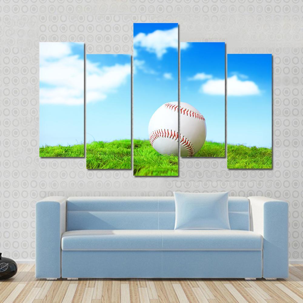 Baseball In Green Grass Canvas Wall Art-5 Pop-Gallery Wrap-47" x 32"-Tiaracle
