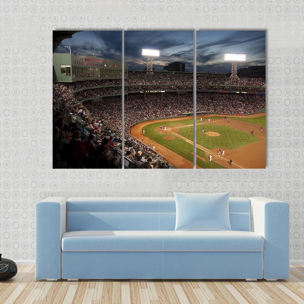 Baseball Match At Night Canvas Wall Art-3 Horizontal-Gallery Wrap-37" x 24"-Tiaracle