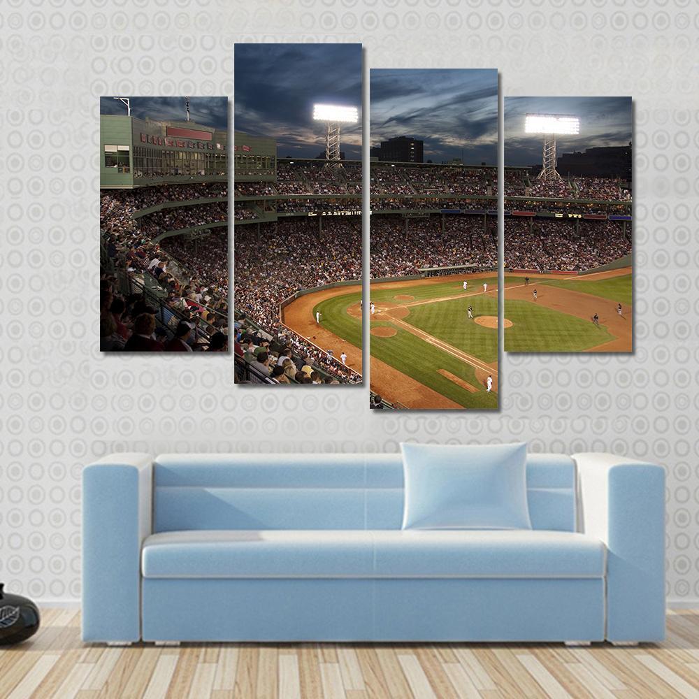 Baseball Match At Night Canvas Wall Art-4 Pop-Gallery Wrap-50&quot; x 32&quot;-Tiaracle