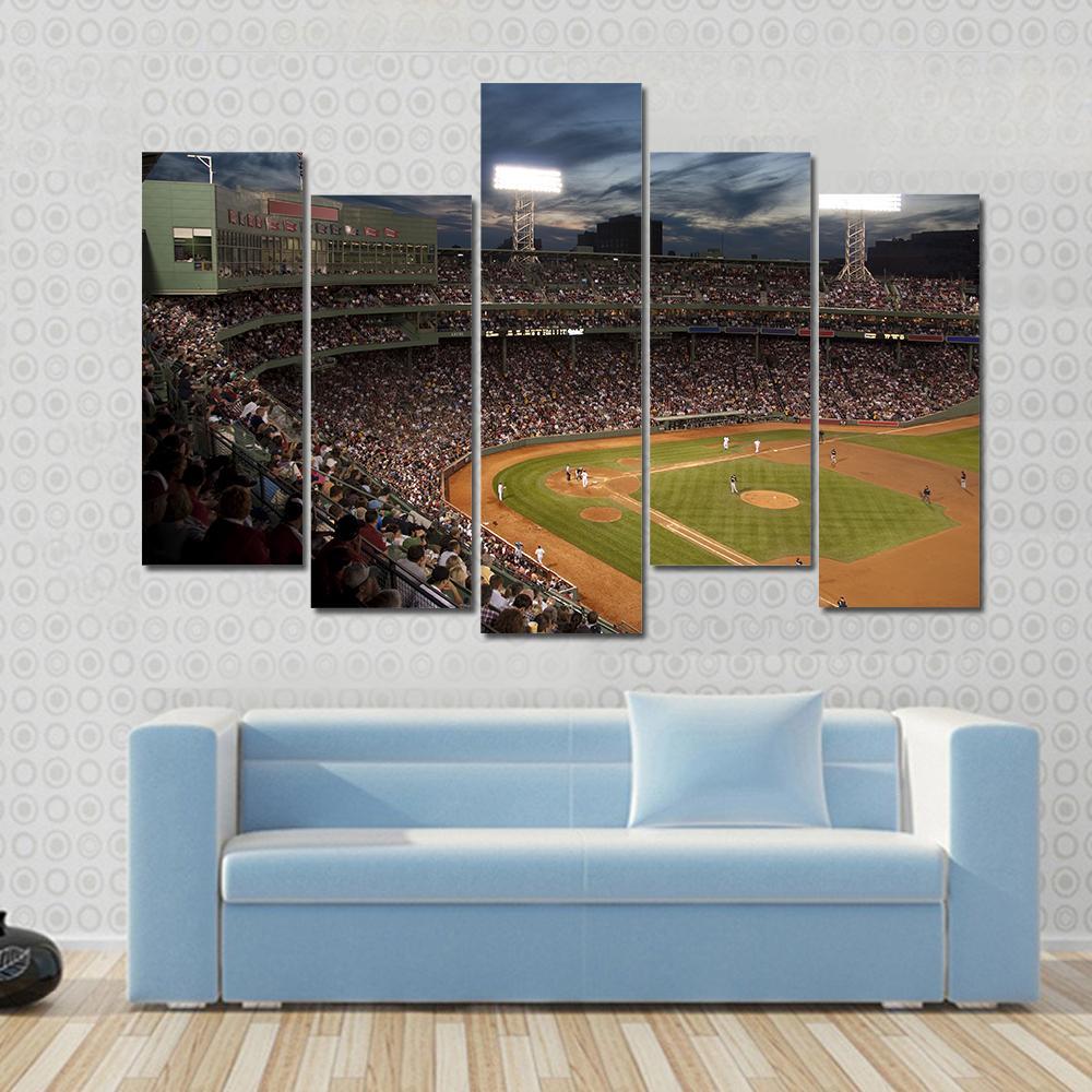 Baseball Match At Night Canvas Wall Art-5 Pop-Gallery Wrap-47&quot; x 32&quot;-Tiaracle