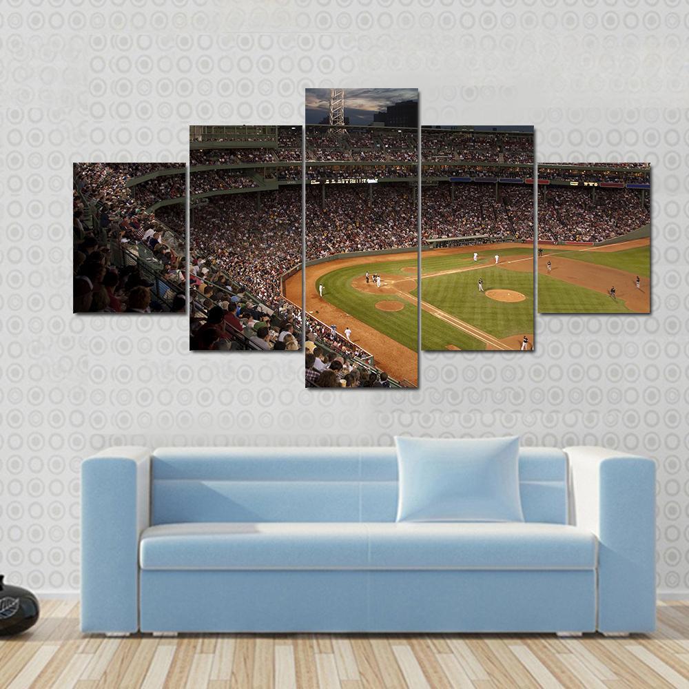 Baseball Match At Night Canvas Wall Art-5 Star-Gallery Wrap-62&quot; x 32&quot;-Tiaracle