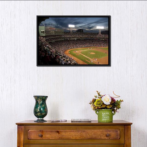 Baseball Match At Night Canvas Wall Art-1 Piece-Floating Frame-24&quot; x 16&quot;-Tiaracle