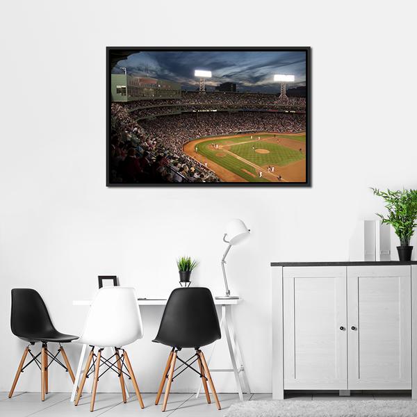 Baseball Match At Night Canvas Wall Art-3 Horizontal-Gallery Wrap-25" x 16"-Tiaracle