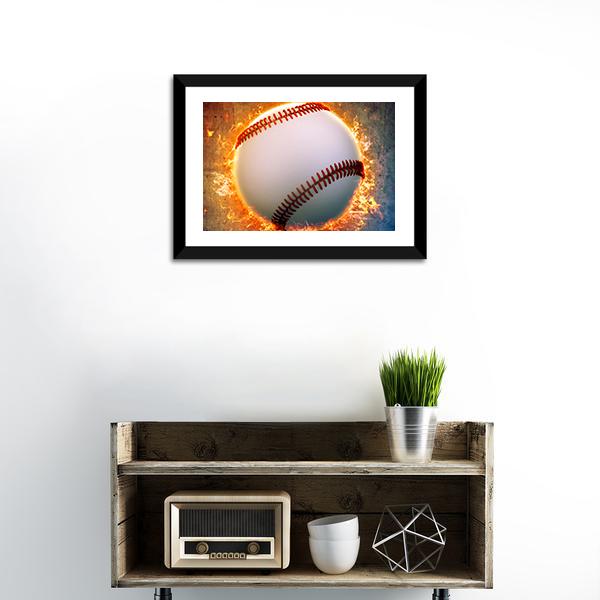 Baseball On A Fire Canvas Wall Art-1 Piece-Framed Print-20&quot; x 16&quot;-Tiaracle