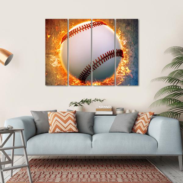 Baseball On A Fire Canvas Wall Art-4 Horizontal-Gallery Wrap-34" x 24"-Tiaracle