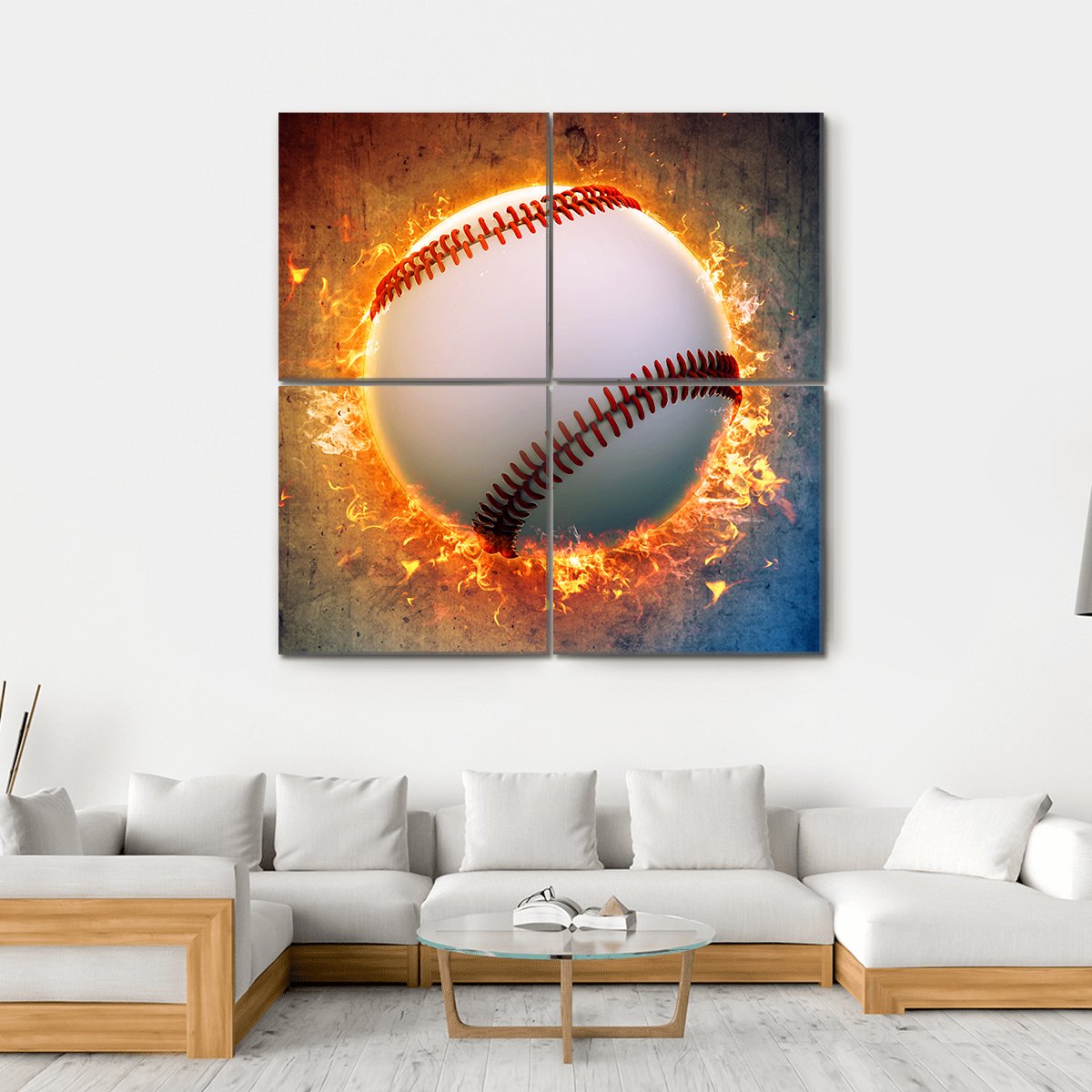 Baseball On A Fire Canvas Wall Art-4 Square-Gallery Wrap-17&quot; x 17&quot;-Tiaracle