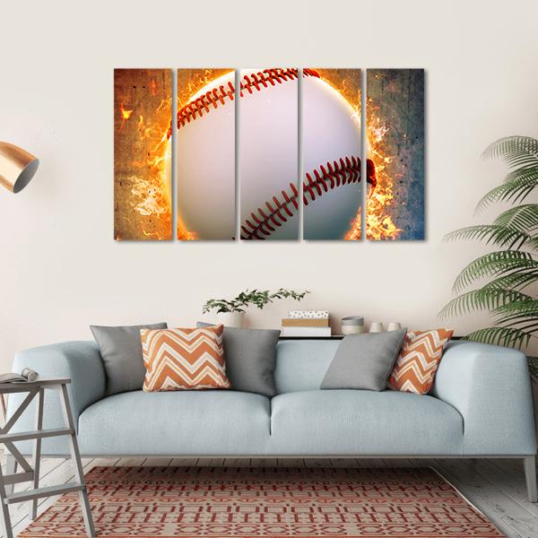 Baseball On A Fire Canvas Wall Art-5 Horizontal-Gallery Wrap-22&quot; x 12&quot;-Tiaracle