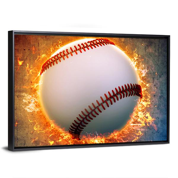 Baseball On A Fire Canvas Wall Art-5 Horizontal-Gallery Wrap-22&quot; x 12&quot;-Tiaracle