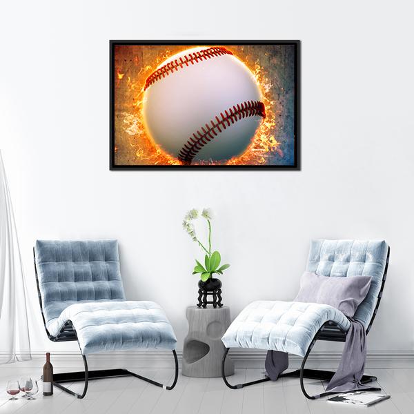 Baseball On A Fire Canvas Wall Art-3 Horizontal-Gallery Wrap-25" x 16"-Tiaracle