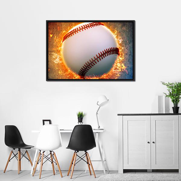 Baseball On A Fire Canvas Wall Art-3 Horizontal-Gallery Wrap-25" x 16"-Tiaracle