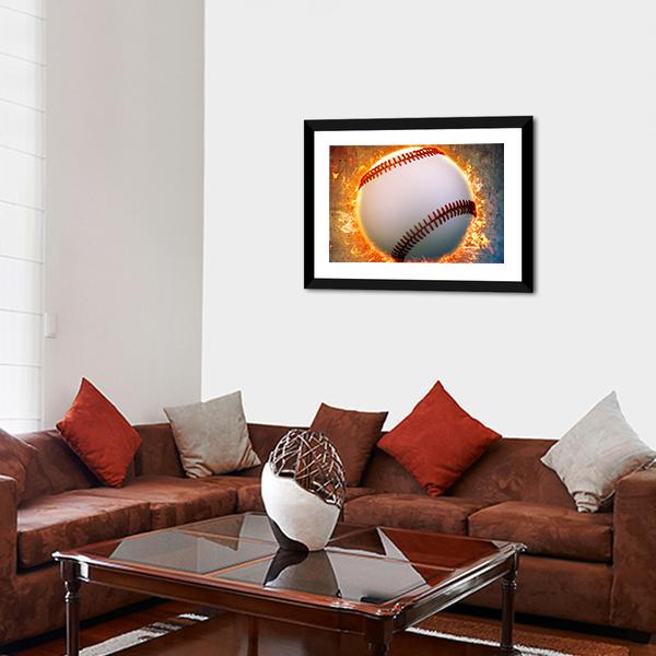 Baseball On A Fire Canvas Wall Art-3 Horizontal-Gallery Wrap-25&quot; x 16&quot;-Tiaracle