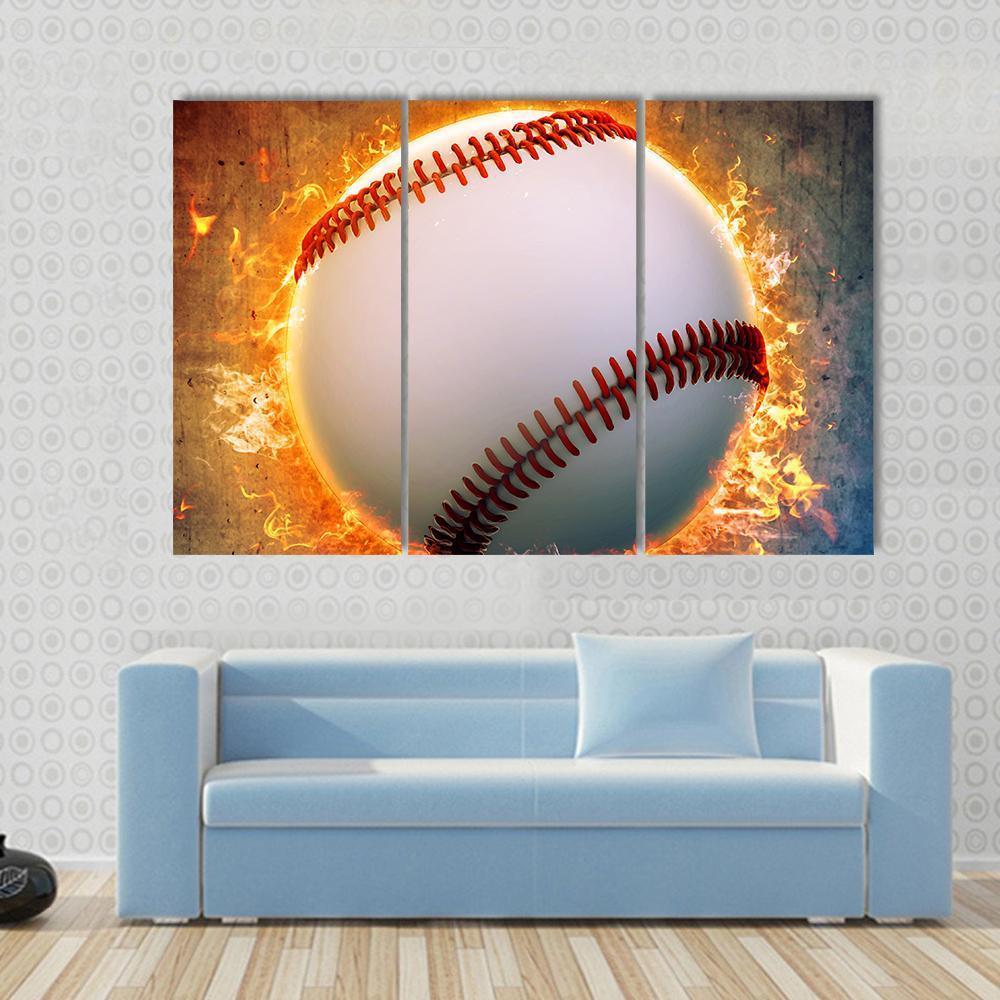 Baseball On A Fire Canvas Wall Art-3 Horizontal-Gallery Wrap-37&quot; x 24&quot;-Tiaracle