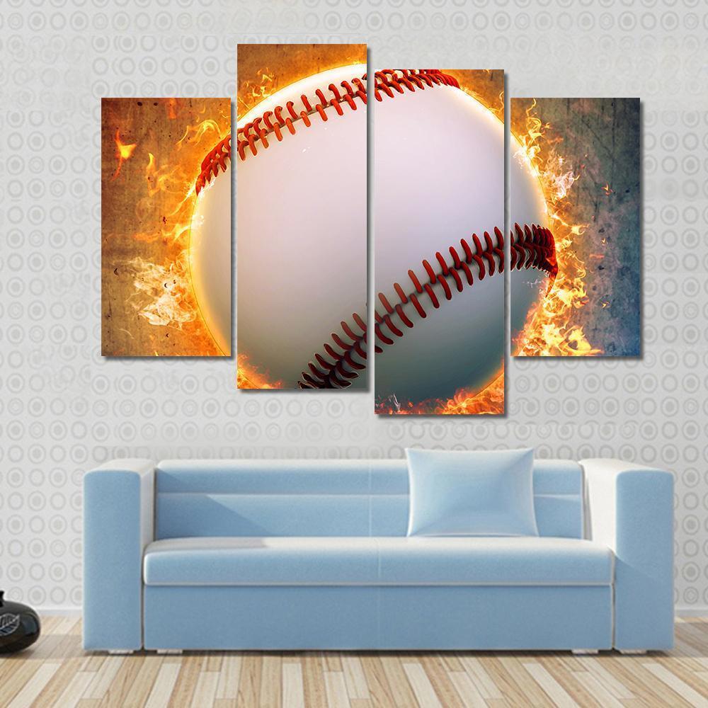 Baseball On A Fire Canvas Wall Art-4 Pop-Gallery Wrap-50&quot; x 32&quot;-Tiaracle