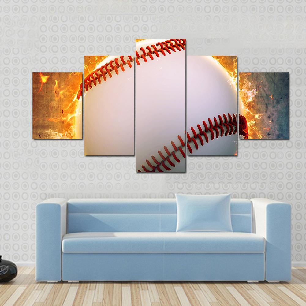 Baseball On A Fire Canvas Wall Art-5 Star-Gallery Wrap-62&quot; x 32&quot;-Tiaracle