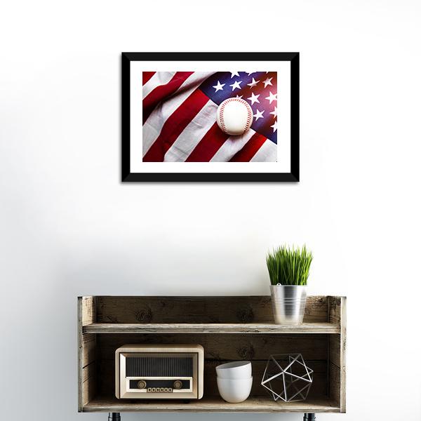 Baseball On American Flag Canvas Wall Art-1 Piece-Framed Print-20&quot; x 16&quot;-Tiaracle