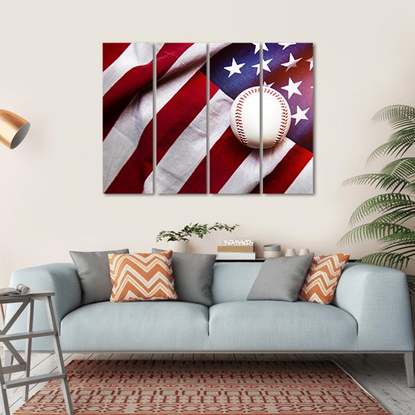 Baseball On American Flag Canvas Wall Art-4 Horizontal-Gallery Wrap-34" x 24"-Tiaracle