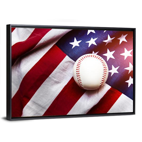 Baseball On American Flag Canvas Wall Art-5 Horizontal-Gallery Wrap-22" x 12"-Tiaracle