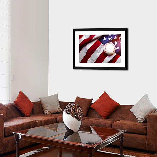 Baseball On American Flag Canvas Wall Art-5 Horizontal-Gallery Wrap-22&quot; x 12&quot;-Tiaracle