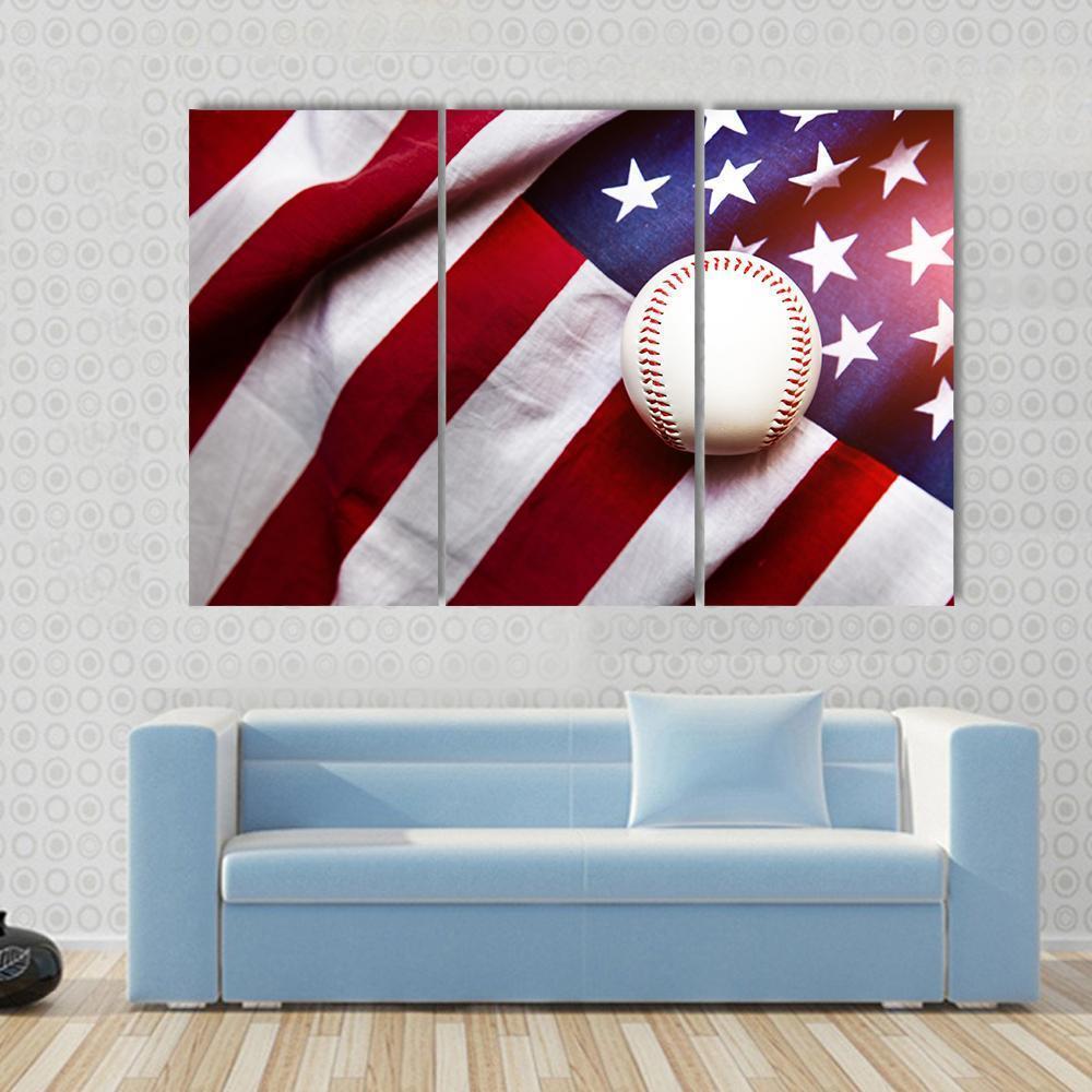 Baseball On American Flag Canvas Wall Art-3 Horizontal-Gallery Wrap-37" x 24"-Tiaracle