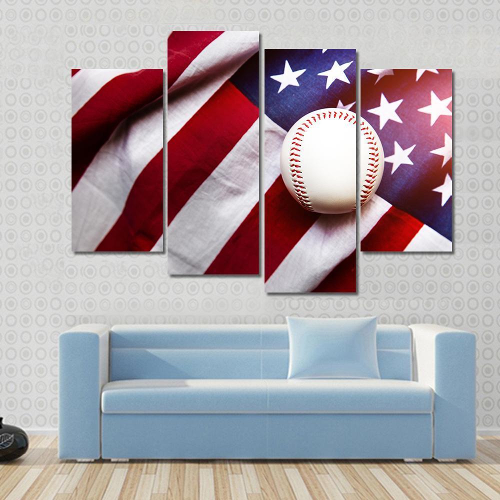Baseball On American Flag Canvas Wall Art-4 Pop-Gallery Wrap-50&quot; x 32&quot;-Tiaracle