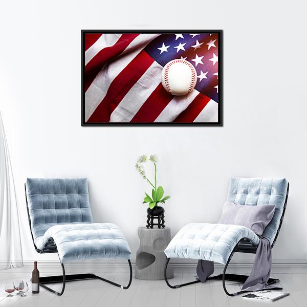 Baseball On American Flag Canvas Wall Art-3 Horizontal-Gallery Wrap-25&quot; x 16&quot;-Tiaracle