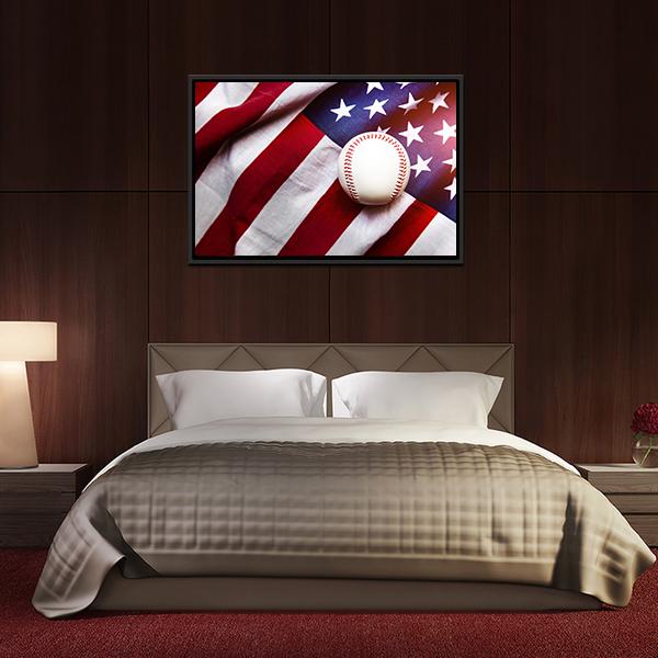 Baseball On American Flag Canvas Wall Art-3 Horizontal-Gallery Wrap-25" x 16"-Tiaracle
