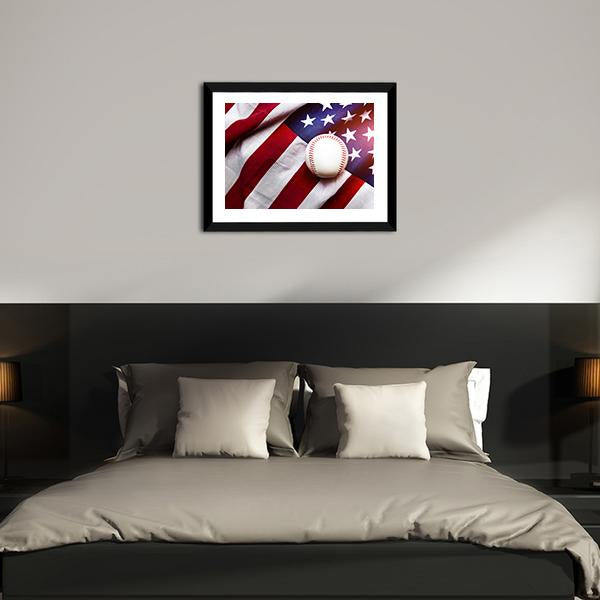 Baseball On American Flag Canvas Wall Art-3 Horizontal-Gallery Wrap-25" x 16"-Tiaracle