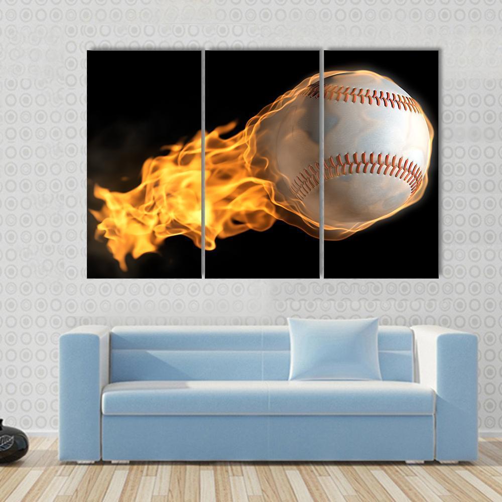 Baseball On Fire Canvas Wall Art-3 Horizontal-Gallery Wrap-37" x 24"-Tiaracle