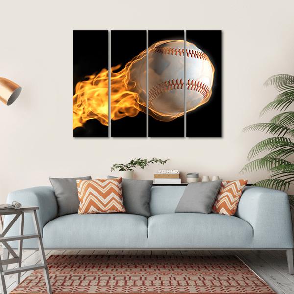 Prints Wall Art Sports Theme Flying Baseball in Fire Giclee Modern Canvas  Printing Artwork, Wood Framed Wall Picture Ready to Hang for Bathroom