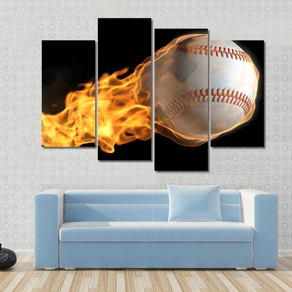 Baseball On Fire Canvas Wall Art-4 Pop-Gallery Wrap-50&quot; x 32&quot;-Tiaracle