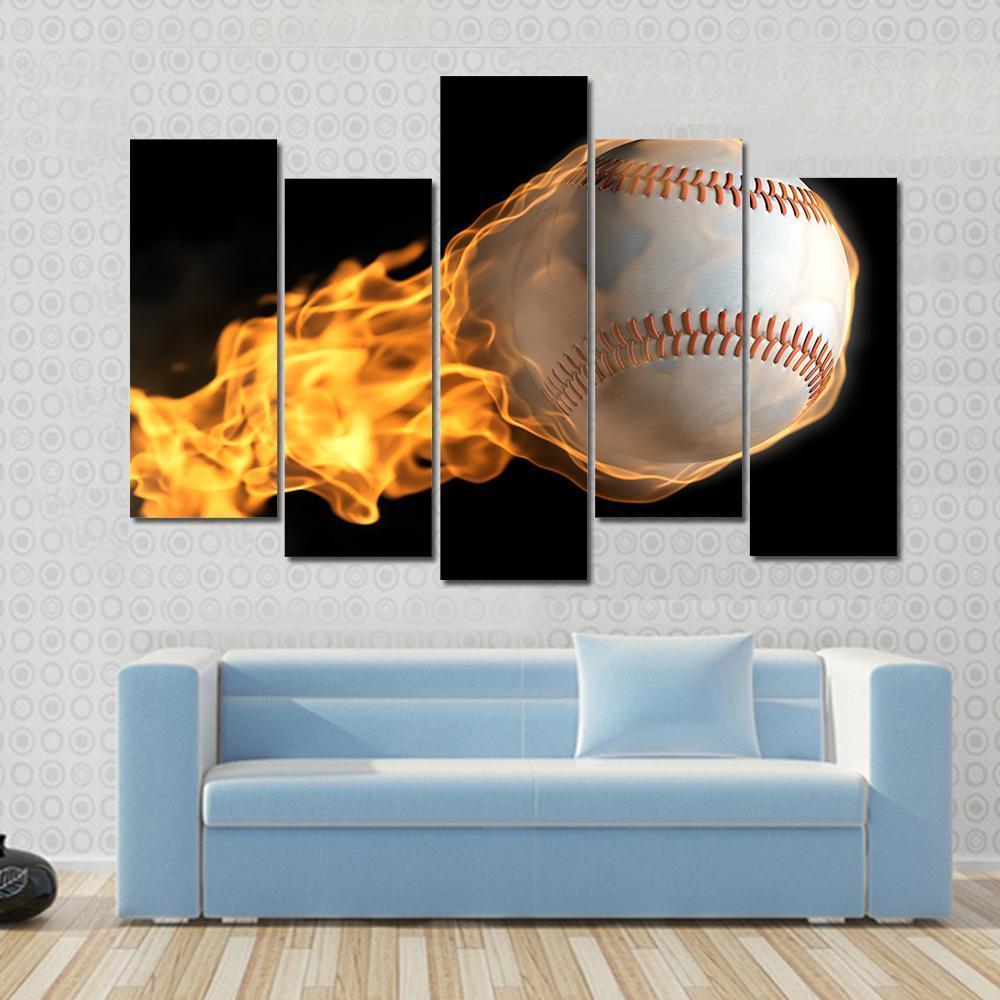 Baseball On Fire Canvas Wall Art-5 Pop-Gallery Wrap-47&quot; x 32&quot;-Tiaracle