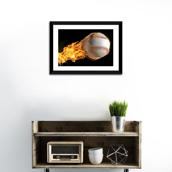 Baseball On Fire Canvas Wall Art-1 Piece-Framed Print-20" x 16"-Tiaracle