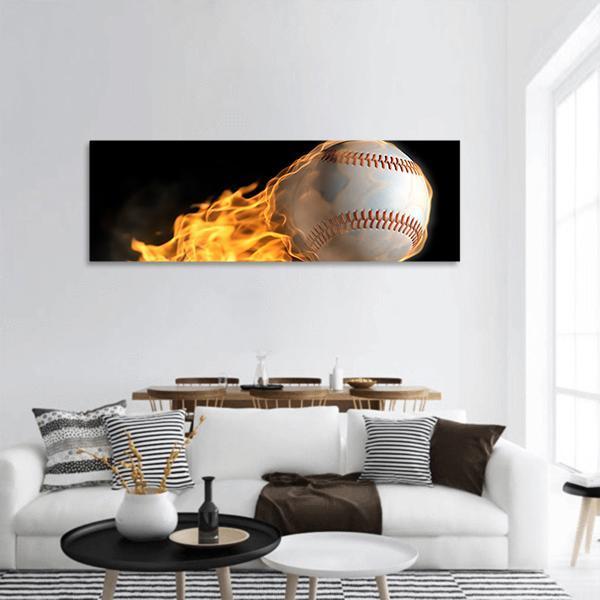 Baseball On Fire Panoramic Canvas Wall Art-1 Piece-36" x 12"-Tiaracle